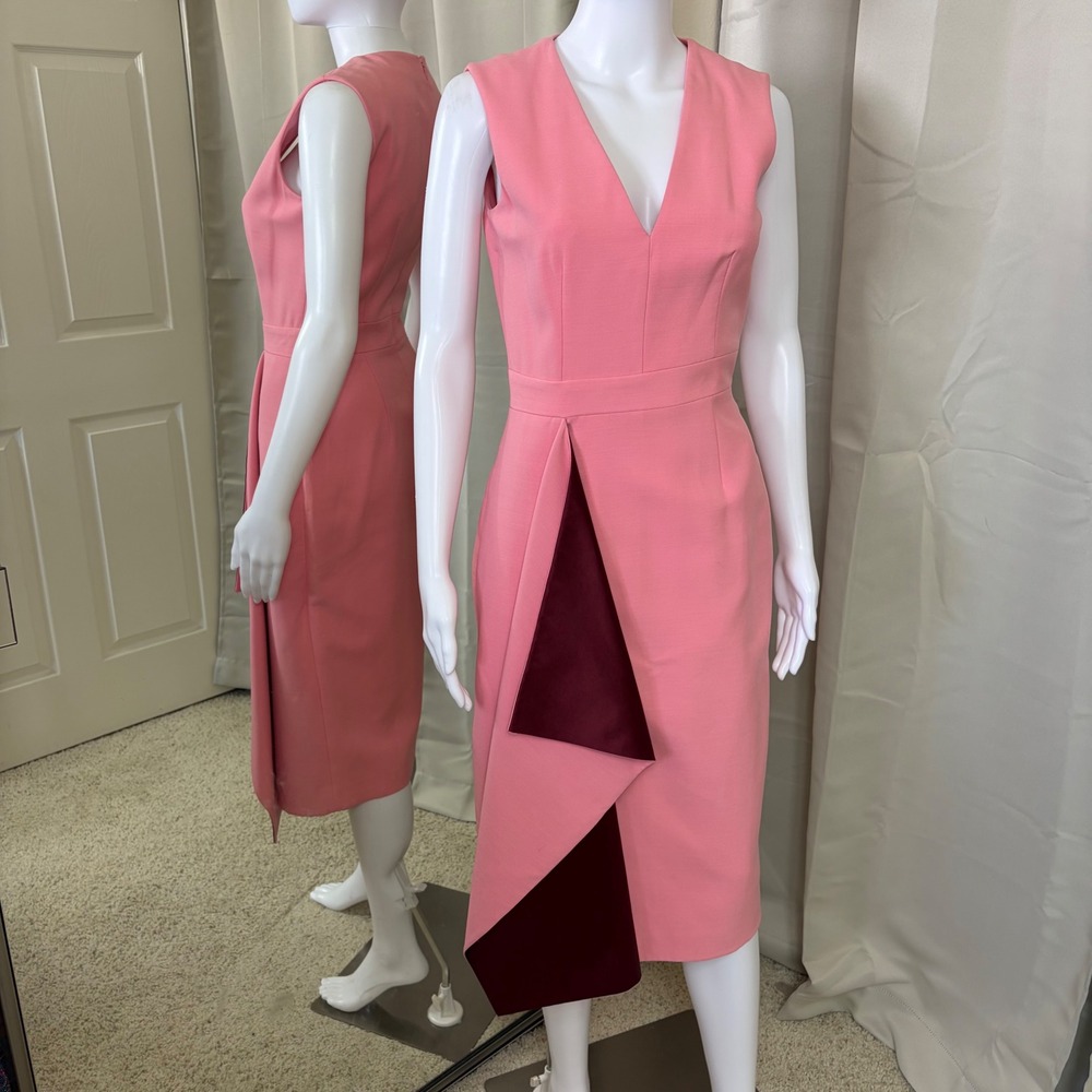Alexander McQueen Pink Wool Silk V-Neck Draped Midi Dress IT 38 US 2